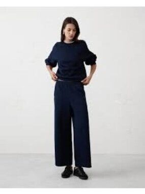 NWT Banana Republic Wide Leg Knit Scuba Ankle Pants in Navy Size M